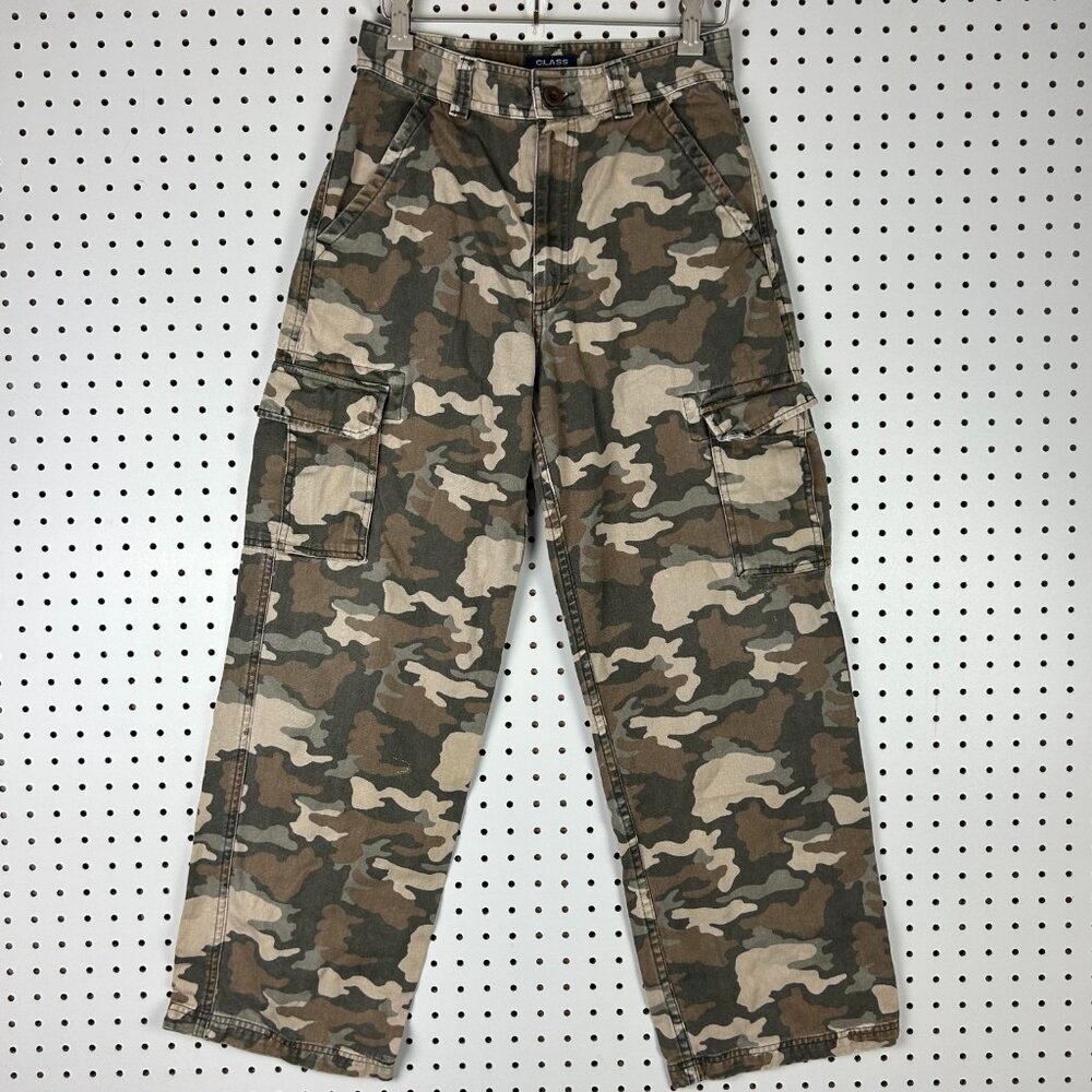 Class Club Camo Cargo Pants Youth Sz‎ 14 Baggy Wide Leg Y2K 26x28 Woodland Skate